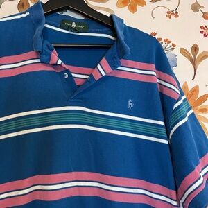 Vintage Hunt Club Mens XL Dadcore Blue Pink Preppy Polo Spring Summer Striped
